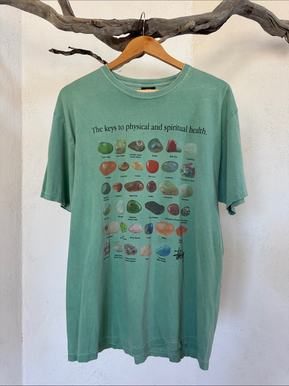 Stussy stones pigment dyed tee Green Crystal keys to physical and mental health